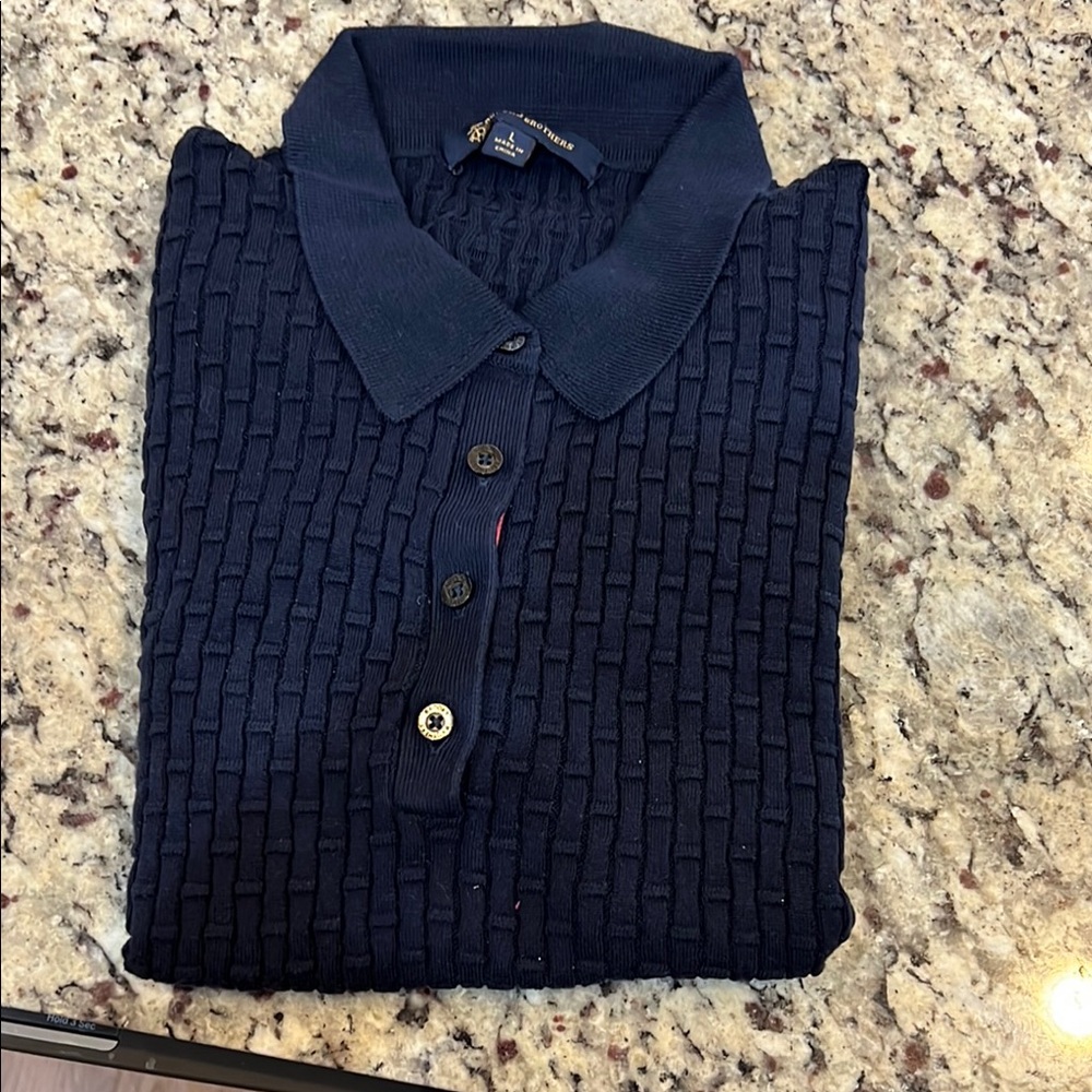 Navy Blue Textured Polo Shirt